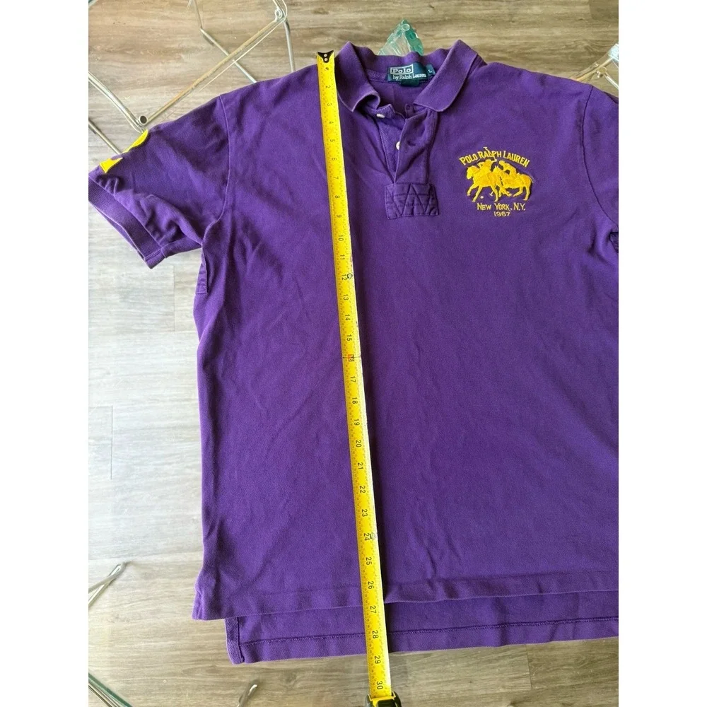 Vintage Polo Ralph Lauren Shirt Mens L New York NY 1967 Purple Yellow 2 Big Pony